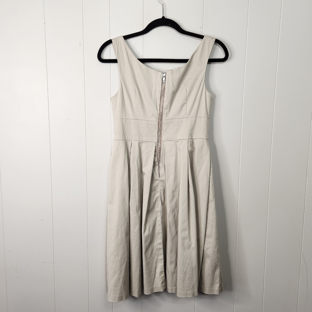 Calvin Klein Khaki Sleeveless Pleated Fit & Flare Cocktail Dress Neutral A-Line - Picture 4 of 10